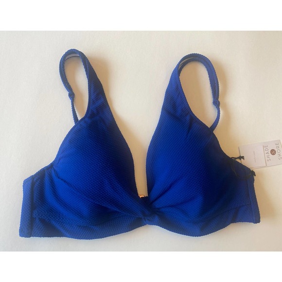 Shade & Short Twist-Front Textured Triangle Bikini Top Midnight Blue Womens 36C - Picture 1 of 7